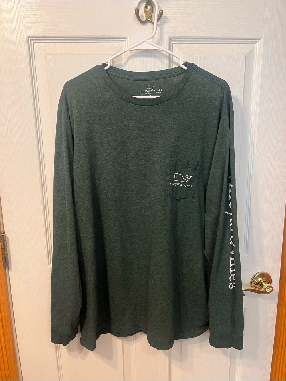 Vineyard Vines Forest Green Long-Sleeve Pocket Tee with Sleeve Logo